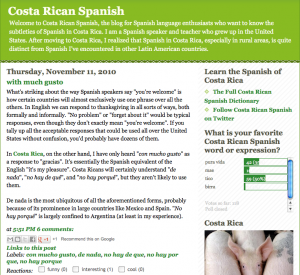Costa Rica Spanish Slang Costa Rican Spanish