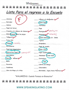 List of School Supplies in Spanish