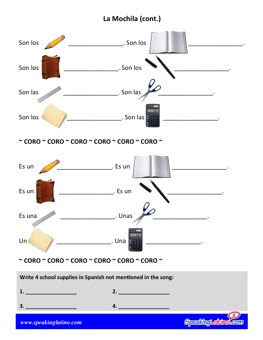 Classroom Objects School Supplies in Spanish Song