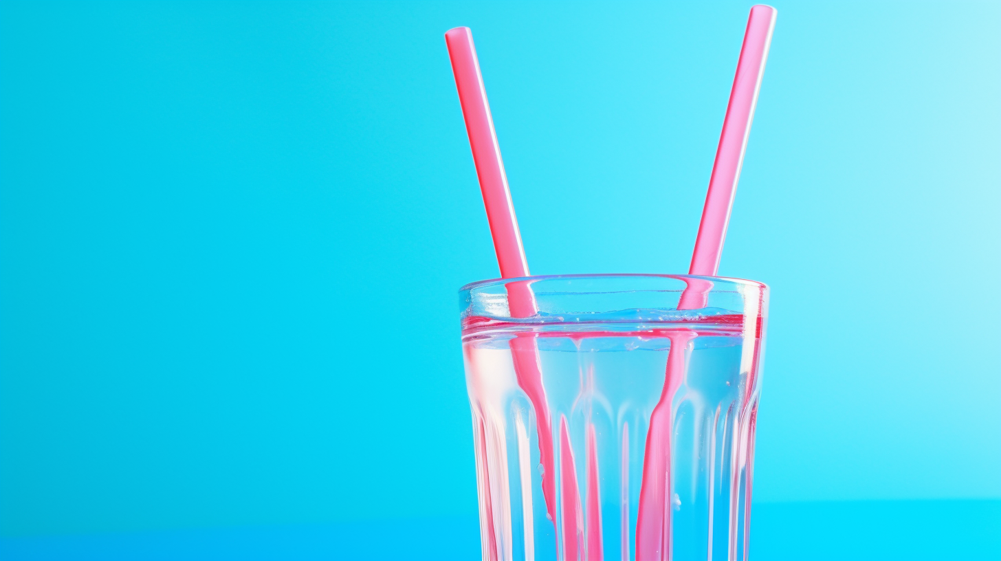 Two pink drinking straws in a glass